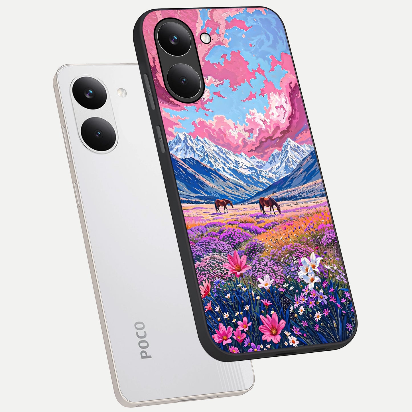  Blossom Valley Dream phone case For Poco X8 Pro showing premium glass back cover with detailed artwork