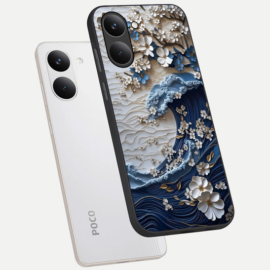  Blossom Wave Art phone case For Poco X8 Pro showing premium glass back cover with detailed artwork