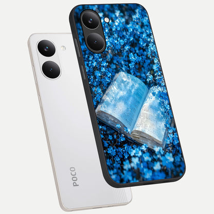  Blue Bloom Tales phone case For Poco X8 Pro showing premium glass back cover with detailed artwork