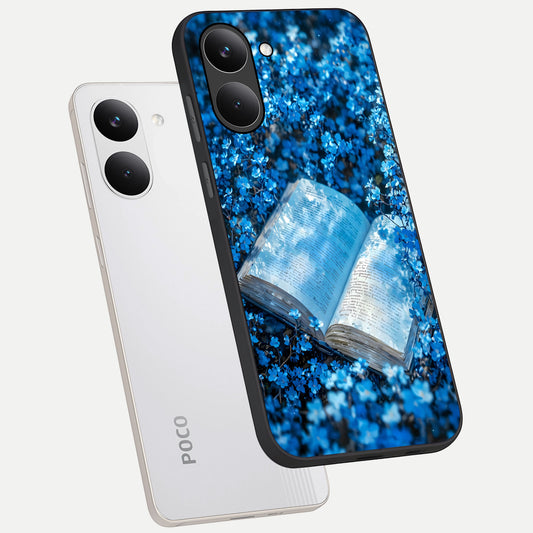  Blue Bloom Tales phone case For Poco X8 Pro showing premium glass back cover with detailed artwork