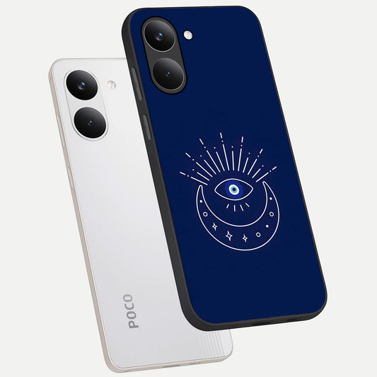  Blue Evil Eye phone case For Poco X8 Pro showing premium glass back cover with detailed artwork