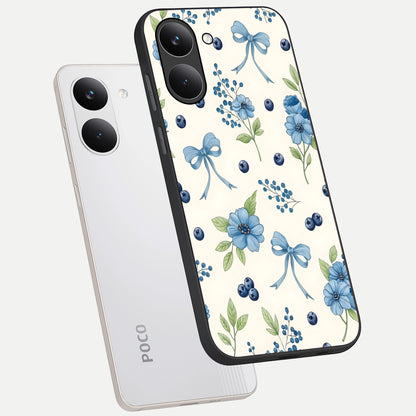  Blue Flower And Bow phone case For Poco X8 Pro showing premium glass back cover with detailed artwork