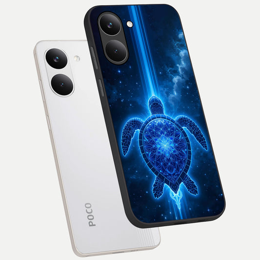  Blue Galaxy Turtle phone case For Poco X8 Pro showing premium glass back cover with detailed artwork
