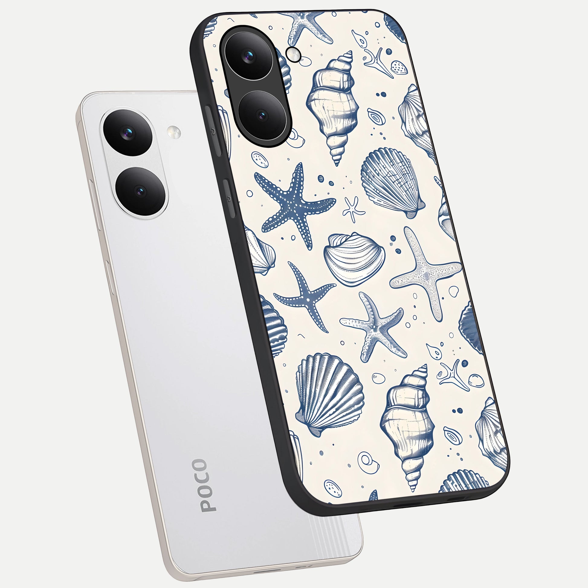  Blue Ocean Outline phone case For Poco X8 Pro showing premium glass back cover with detailed artwork