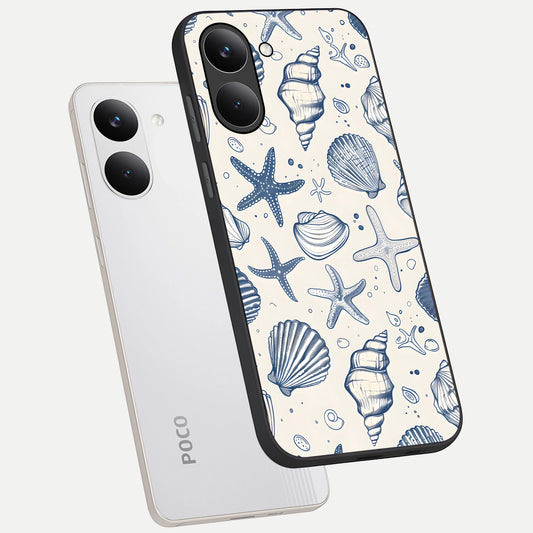  Blue Ocean Outline phone case For Poco X8 Pro showing premium glass back cover with detailed artwork