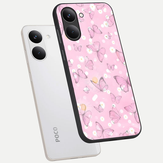  Blush Butterfly Garden phone case For Poco X8 Pro showing premium glass back cover with detailed artwork