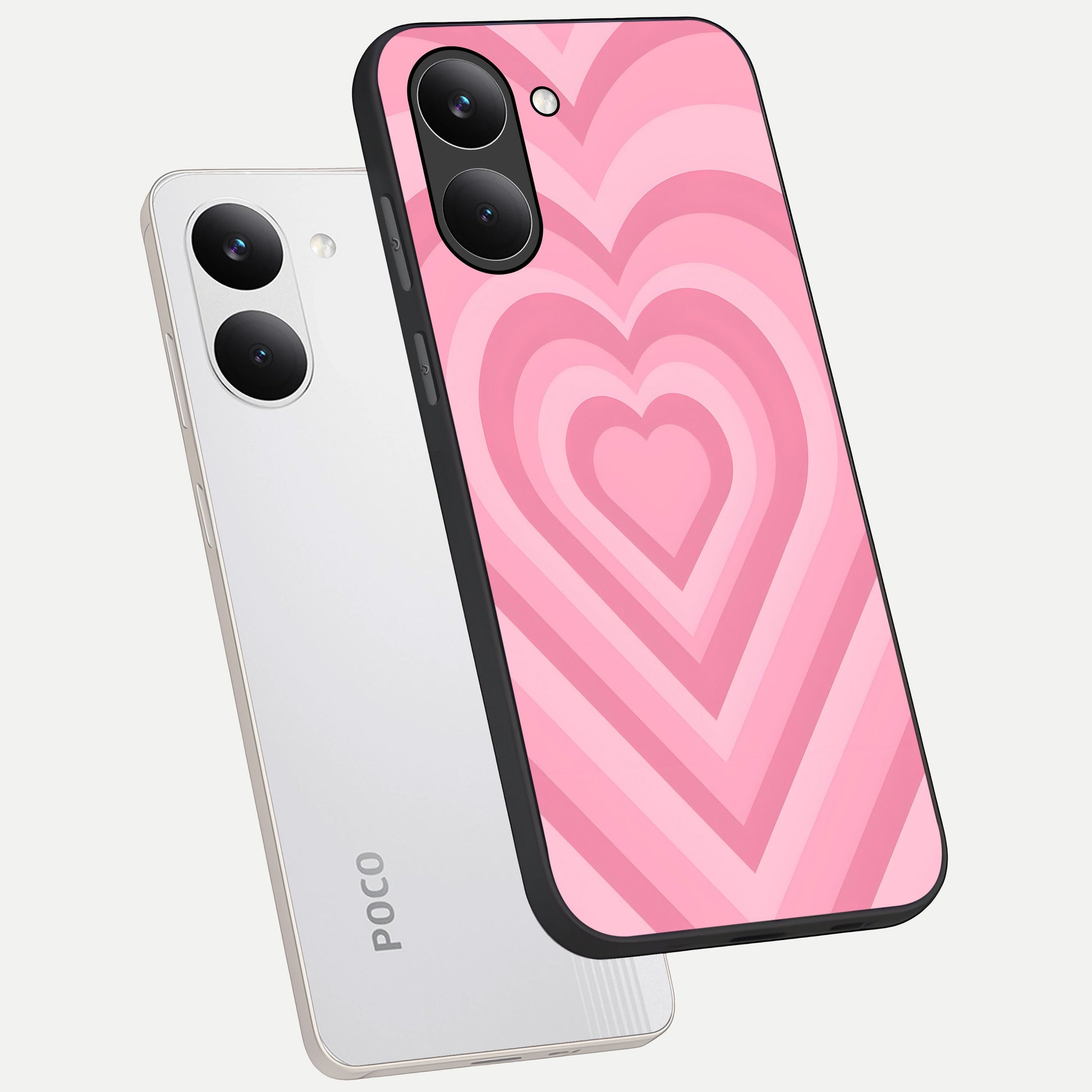  Blush Heart Waves phone case For Poco X8 Pro showing premium glass back cover with detailed artwork