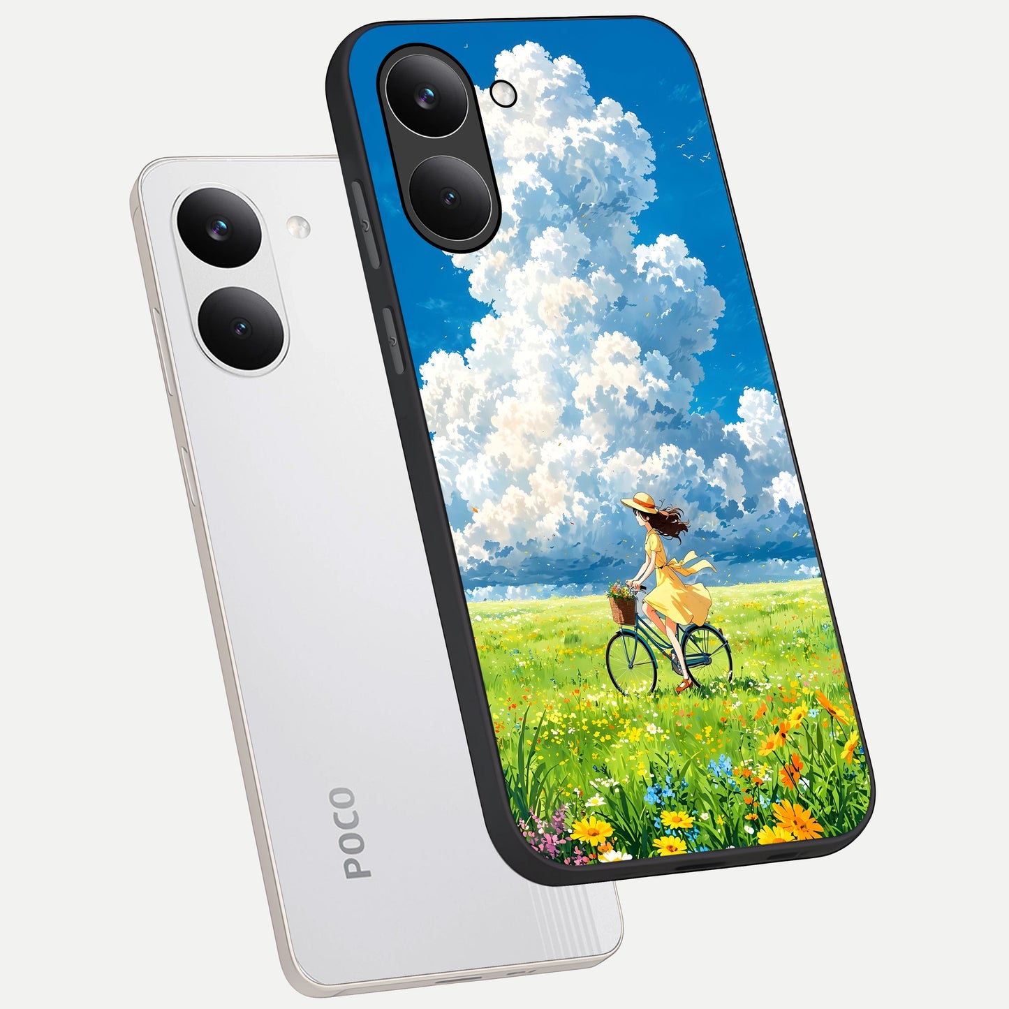  Breezy Meadow Ride phone case For Poco X8 Pro showing premium glass back cover with detailed artwork