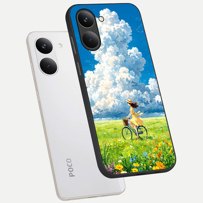  Breezy Meadow Ride phone case For Poco X8 Pro showing premium glass back cover with detailed artwork