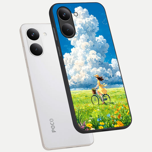 Breezy Meadow Ride phone case For Poco X8 Pro showing premium glass back cover with detailed artwork