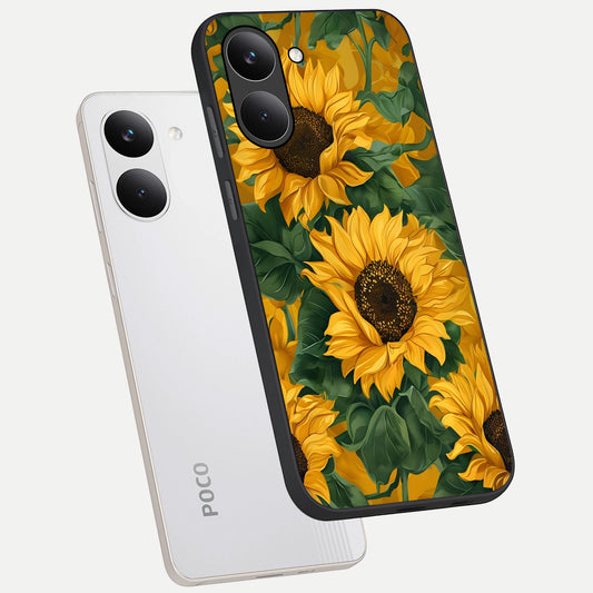  Bright Sunflower Bloom phone case For Poco X8 Pro showing premium glass back cover with detailed artwork