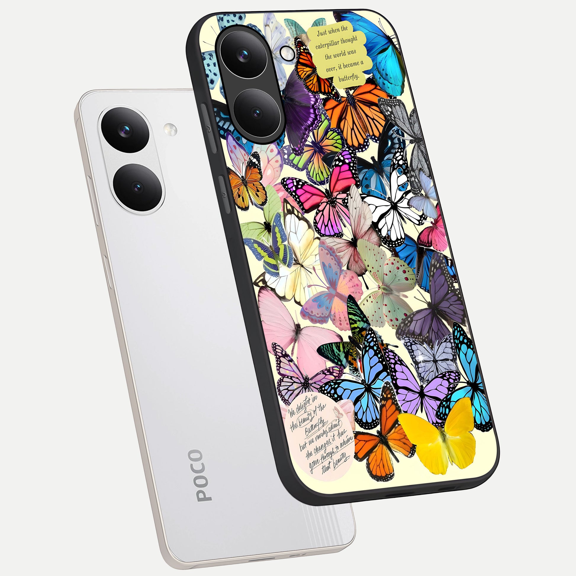  Butterflies Petal Dream phone case For Poco X8 Pro showing premium glass back cover with detailed artwork