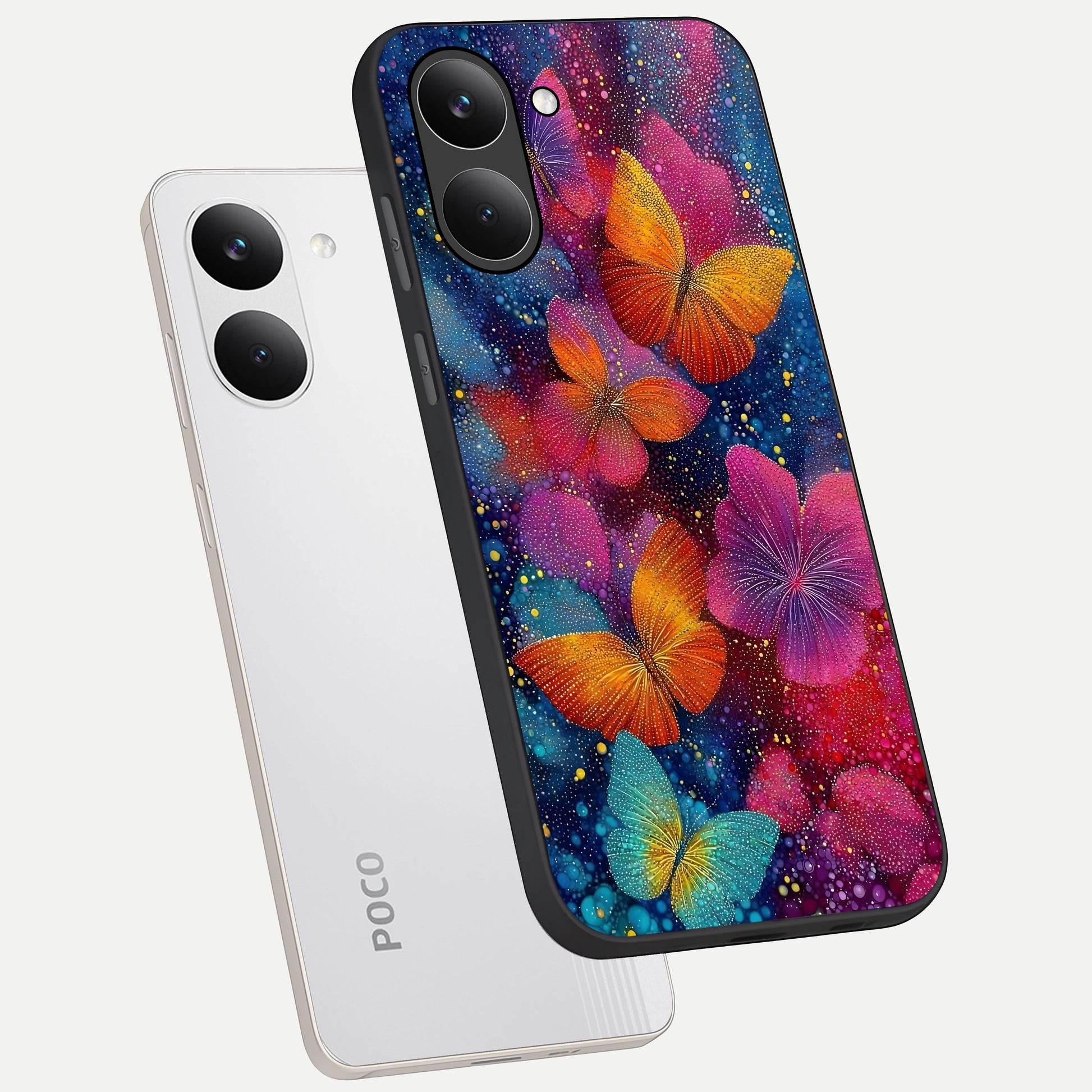  Butterfly Dream Mist phone case For Poco X8 Pro showing premium glass back cover with detailed artwork