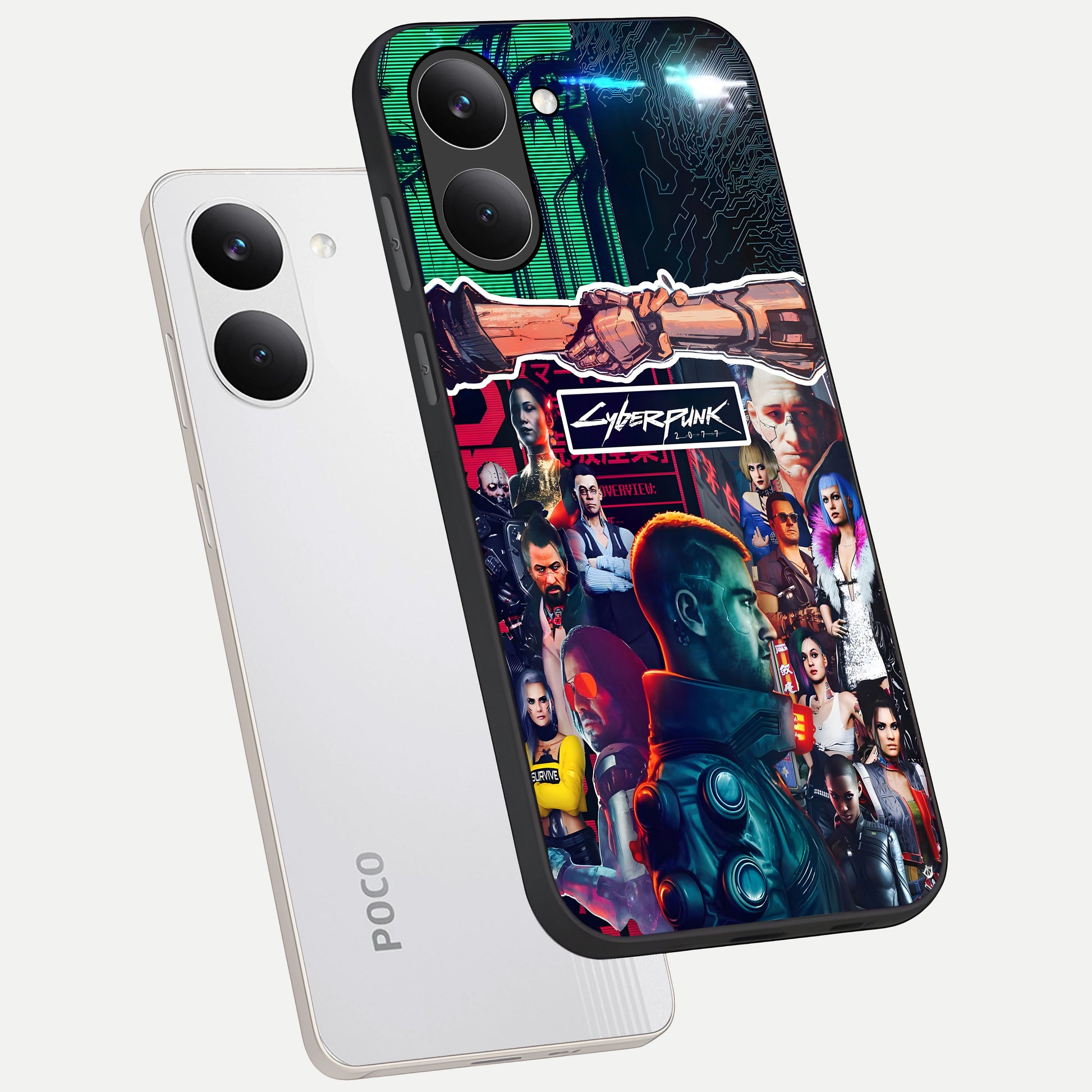  CYBERPUNK Legacy phone case For Poco X8 Pro showing premium glass back cover with detailed artwork
