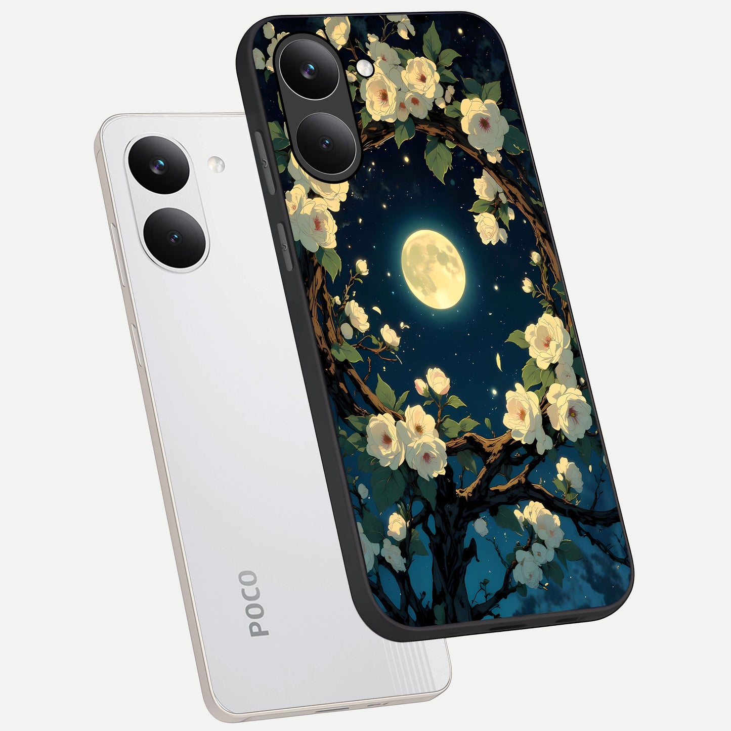  Celestial Moon And Flower phone case For Poco X8 Pro showing premium glass back cover with detailed artwork