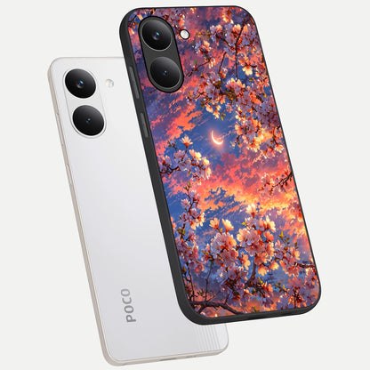  Celestial Sakura Sunset phone case For Poco X8 Pro showing premium glass back cover with detailed artwork