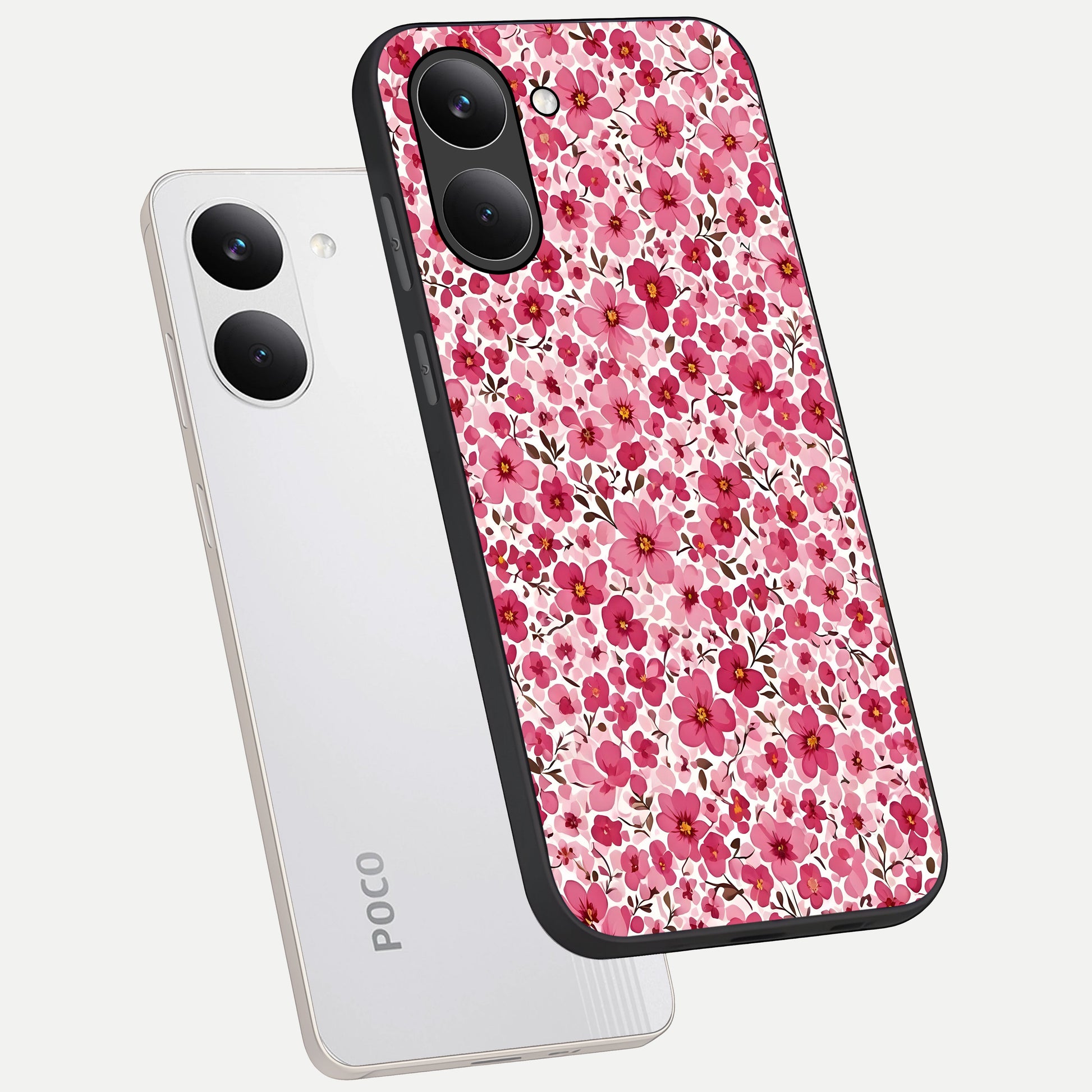  Cherry Blossom Charm phone case For Poco X8 Pro showing premium glass back cover with detailed artwork