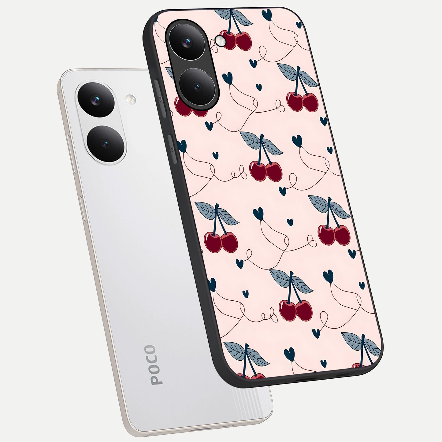  Cherry Heart Line phone case For Poco X8 Pro showing premium glass back cover with detailed artwork