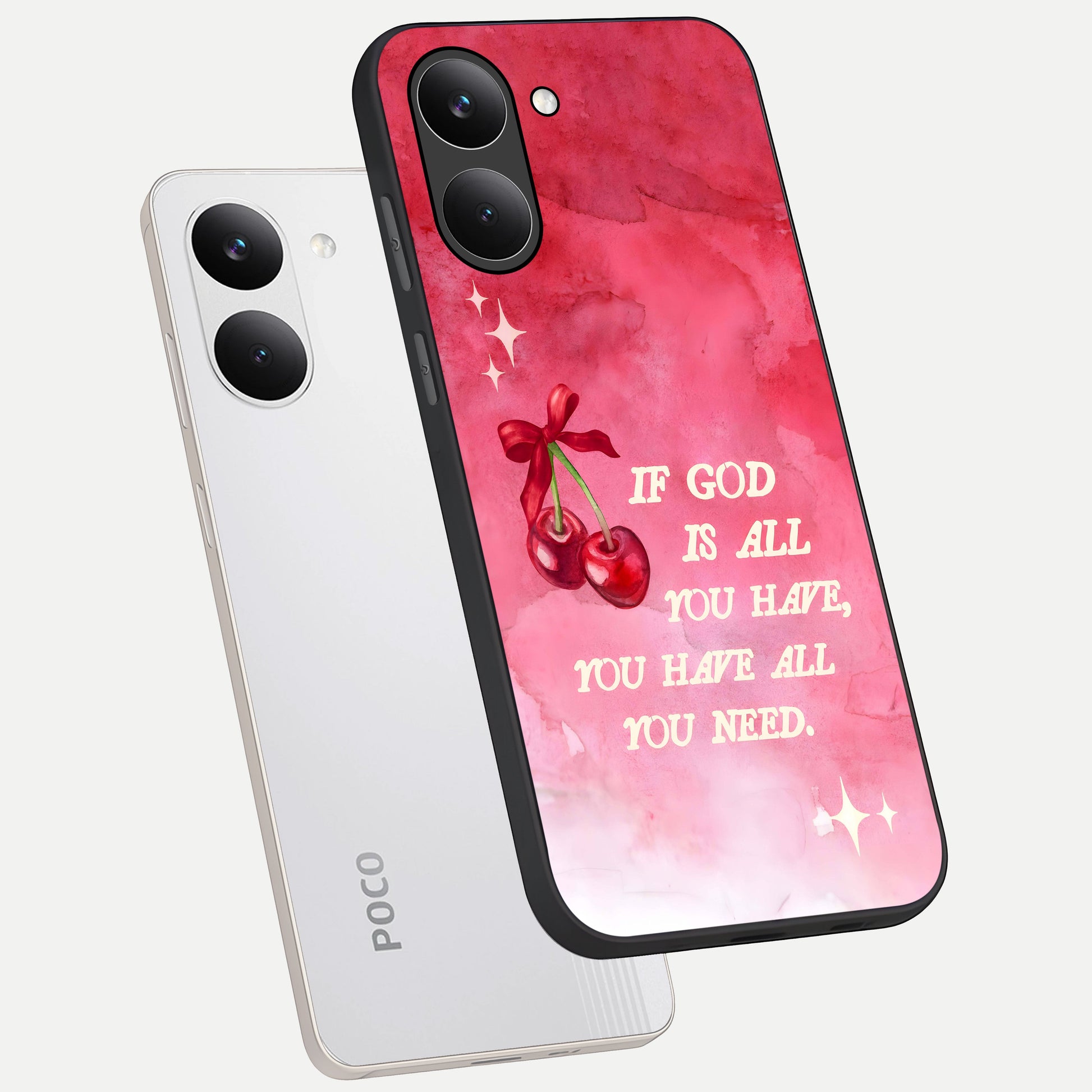  Cherry Quote phone case For Poco X8 Pro showing premium glass back cover with detailed artwork