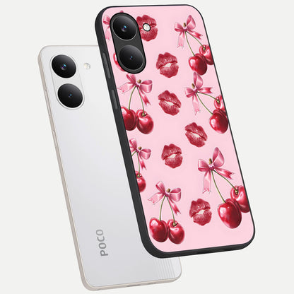  Cherry With Lips phone case For Poco X8 Pro showing premium glass back cover with detailed artwork