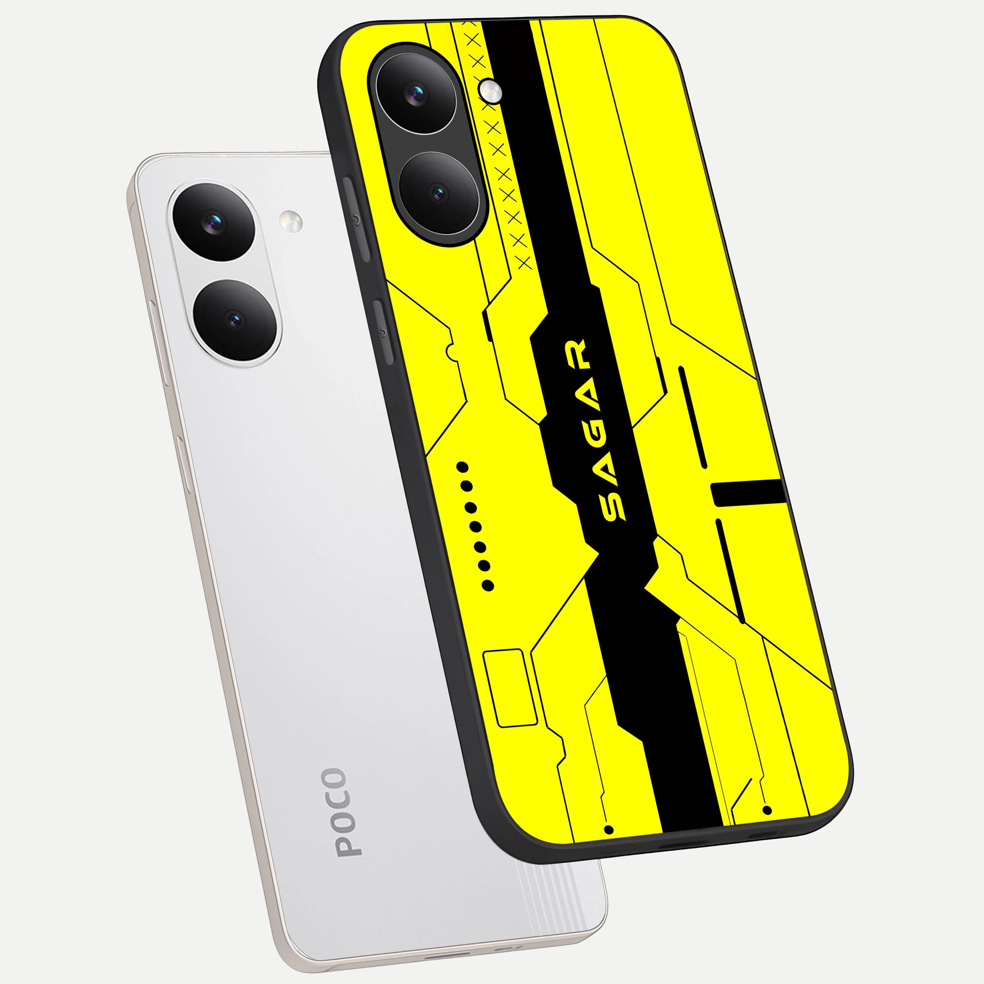  Circuit CYBERPUNK Custom Name phone case For Poco X8 Pro showing premium glass back cover with detailed artwork
