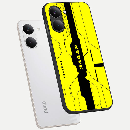  Circuit CYBERPUNK Custom Name phone case For Poco X8 Pro showing premium glass back cover with detailed artwork