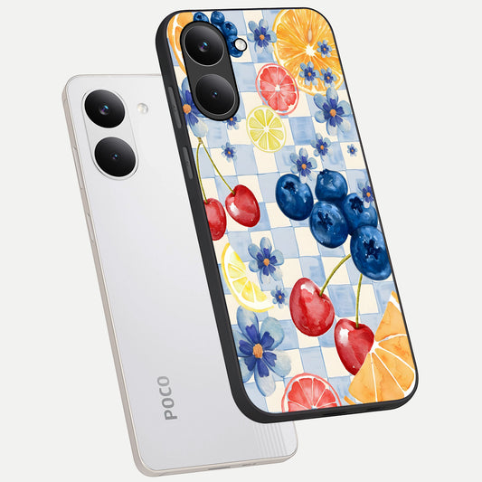  Citrus Bloom Joy phone case For Poco X8 Pro showing premium glass back cover with detailed artwork