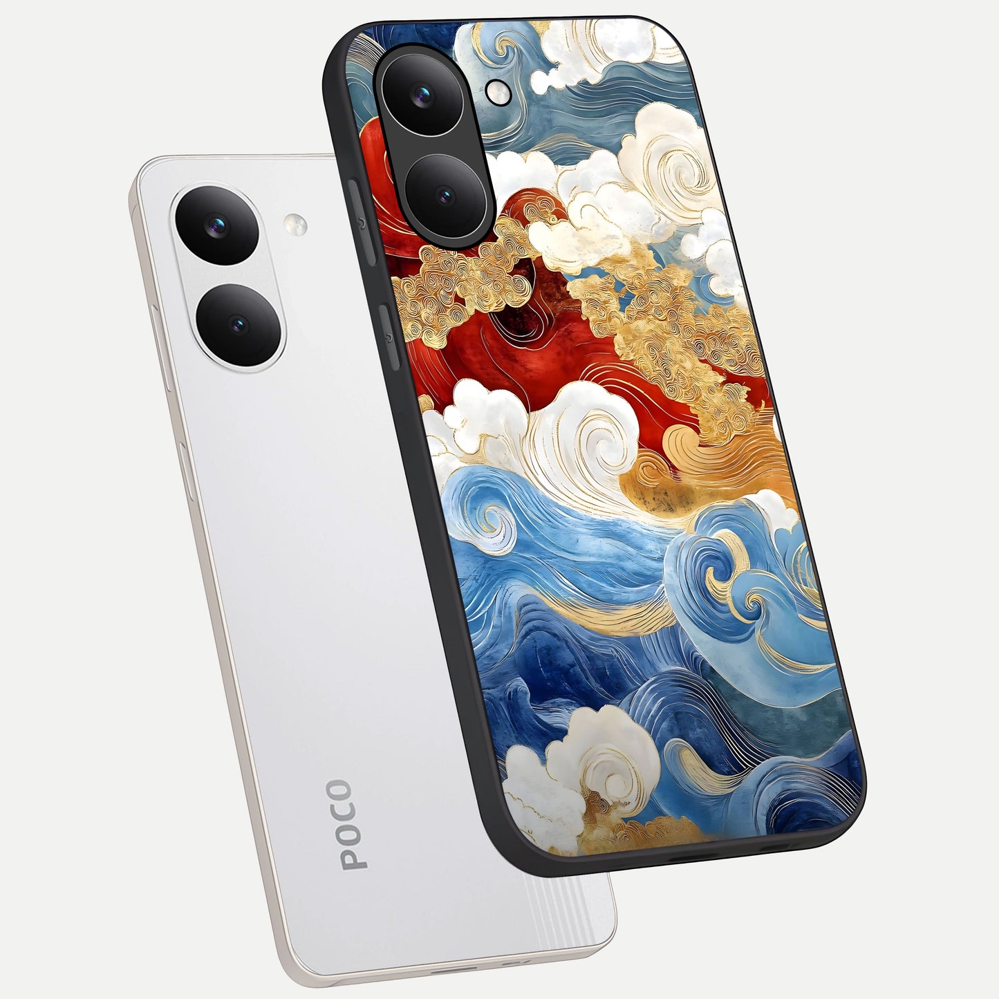  Colored Waves phone case For Poco X8 Pro showing premium glass back cover with detailed artwork