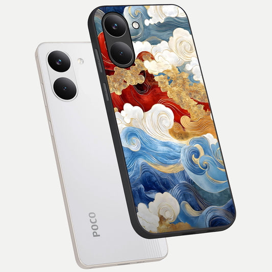  Colored Waves phone case For Poco X8 Pro showing premium glass back cover with detailed artwork