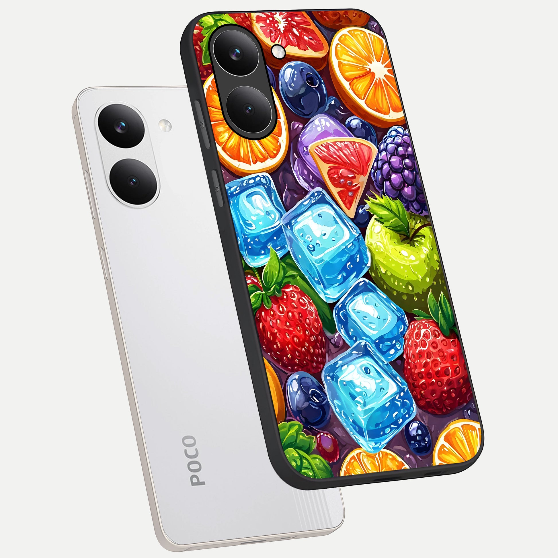  Colorful Fruits with Ice phone case For Poco X8 Pro showing premium glass back cover with detailed artwork