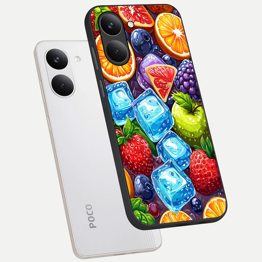  Colorful Fruits with Ice phone case For Poco X8 Pro showing premium glass back cover with detailed artwork