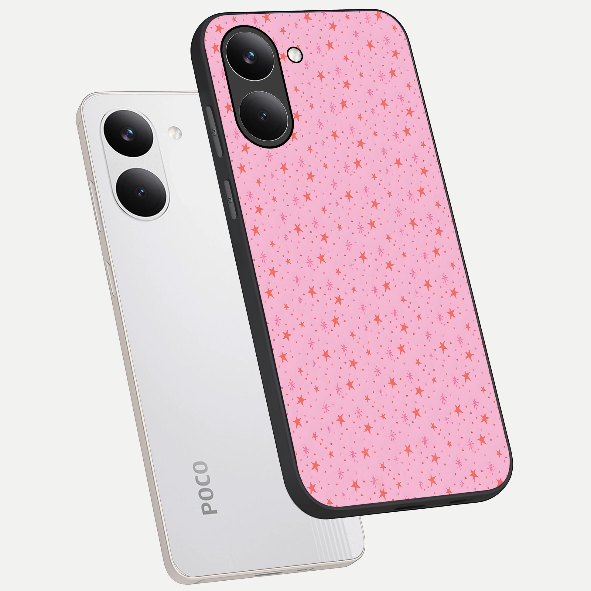  Cosmic Pink Sparkle phone case For Poco X8 Pro showing premium glass back cover with detailed artwork