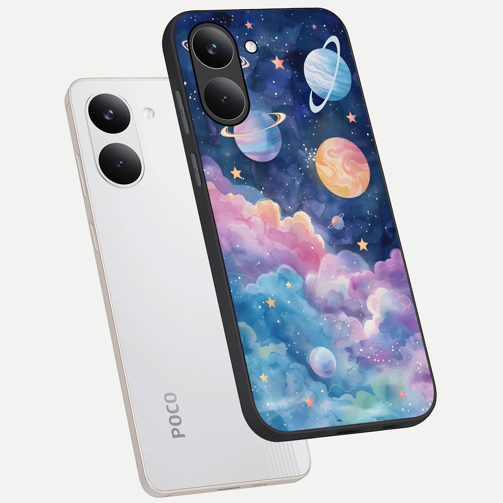  Cosmic Planet Dreams phone case For Poco X8 Pro showing premium glass back cover with detailed artwork