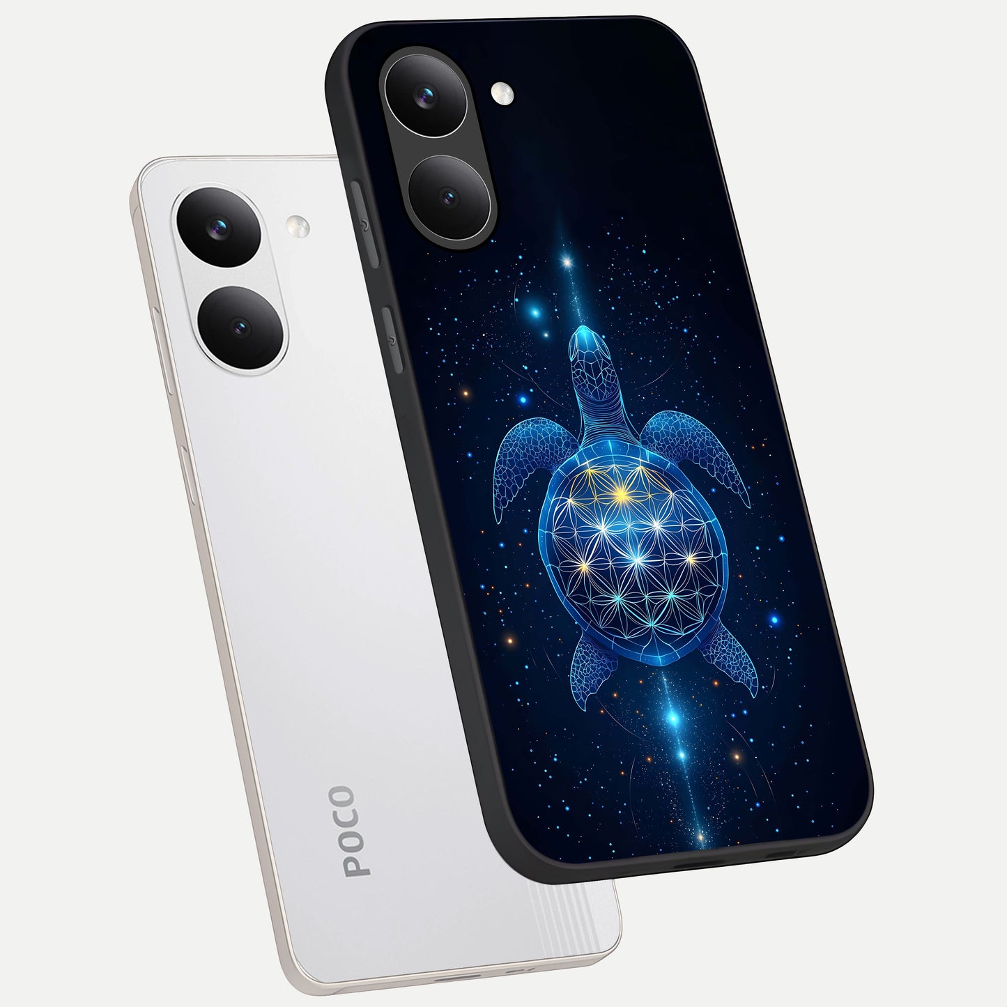  Crimson Blue Turtle phone case For Poco X8 Pro showing premium glass back cover with detailed artwork