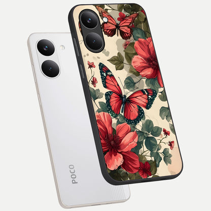  Crimson Butterfly Garden phone case For Poco X8 Pro showing premium glass back cover with detailed artwork