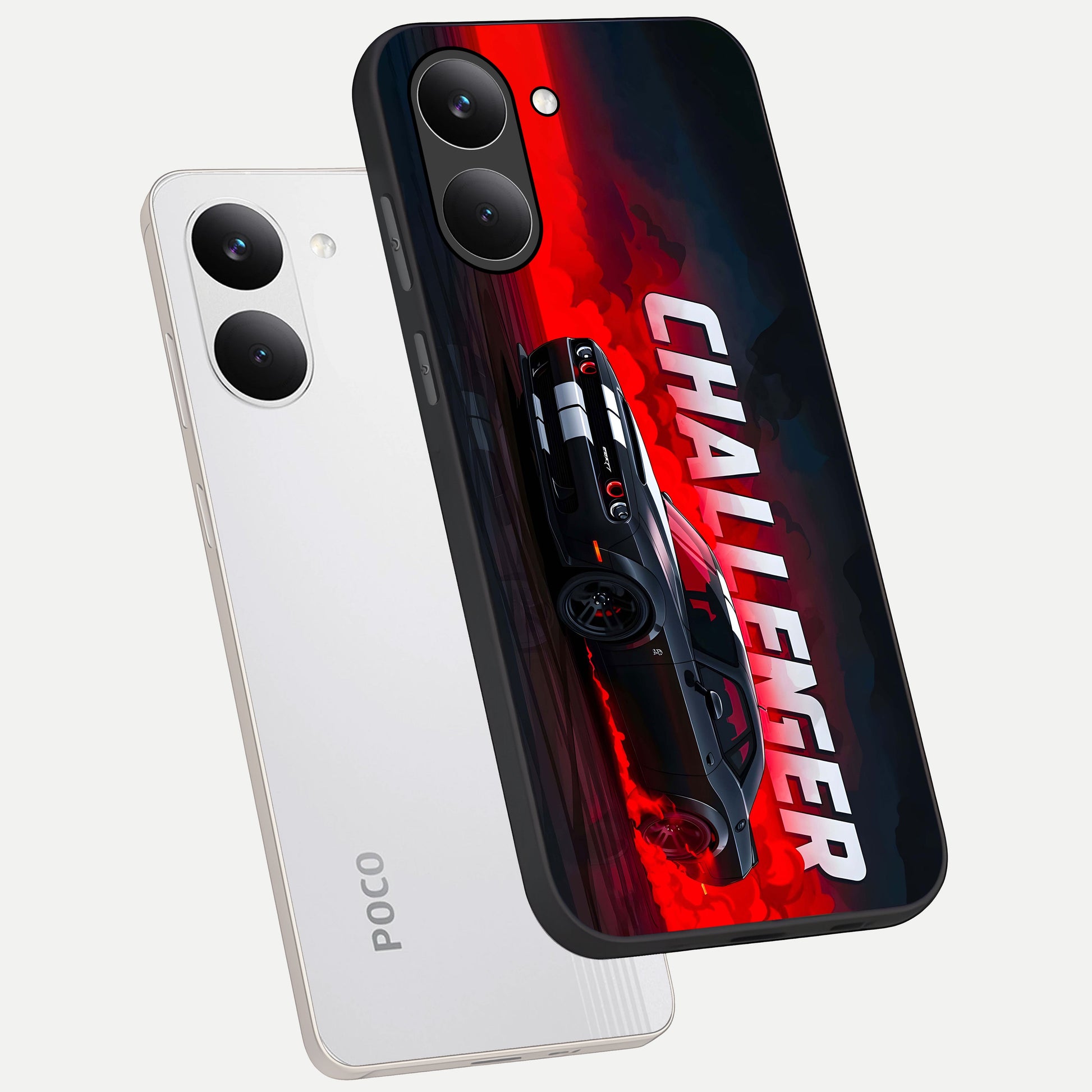  Crimson Challenger Fury phone case For Poco X8 Pro showing premium glass back cover with detailed artwork