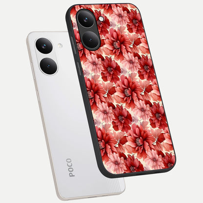  Crimson Love Petals phone case For Poco X8 Pro showing premium glass back cover with detailed artwork