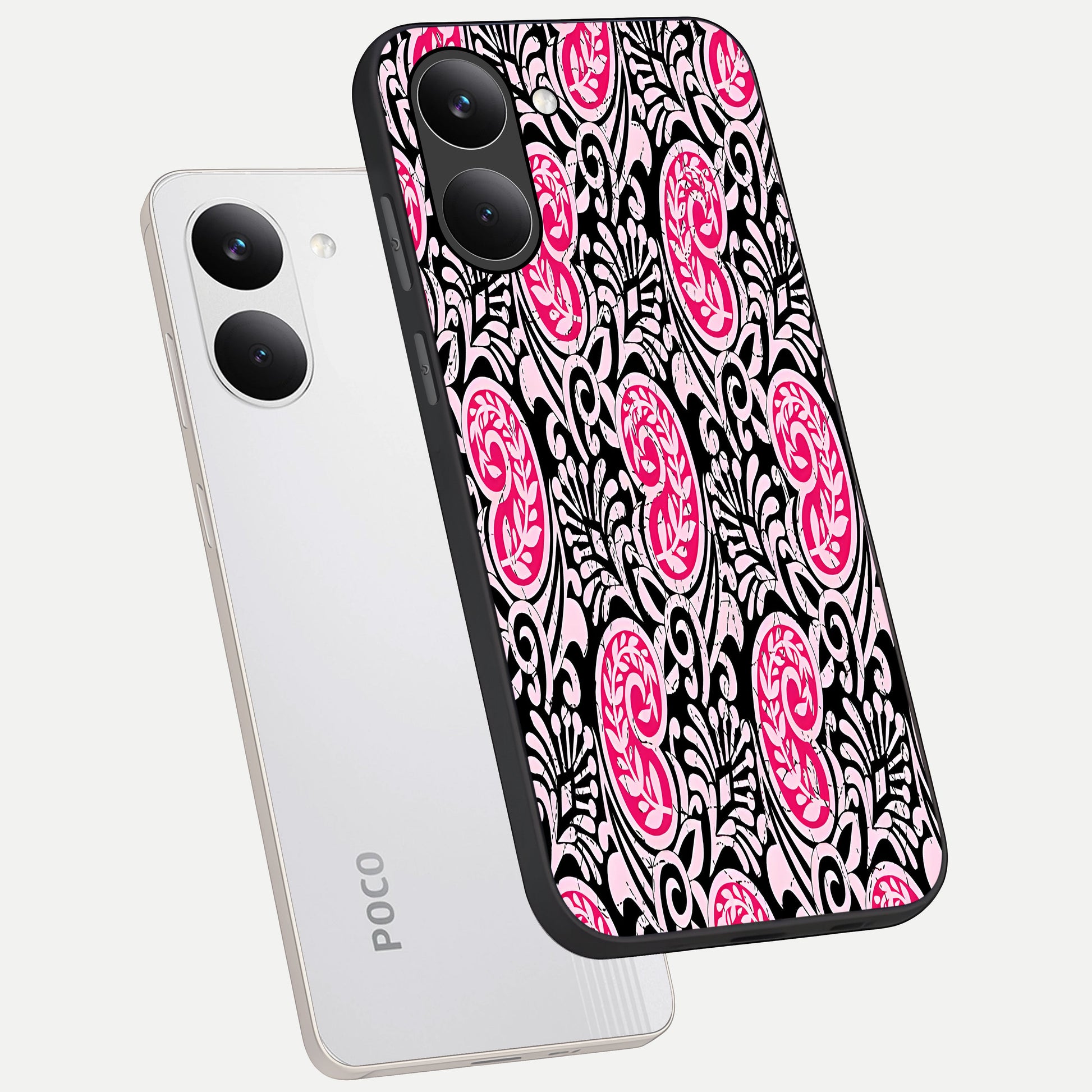  Crimson Paisley Charm phone case For Poco X8 Pro showing premium glass back cover with detailed artwork
