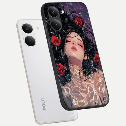  Crimson Rose Serenity phone case For Poco X8 Pro showing premium glass back cover with detailed artwork