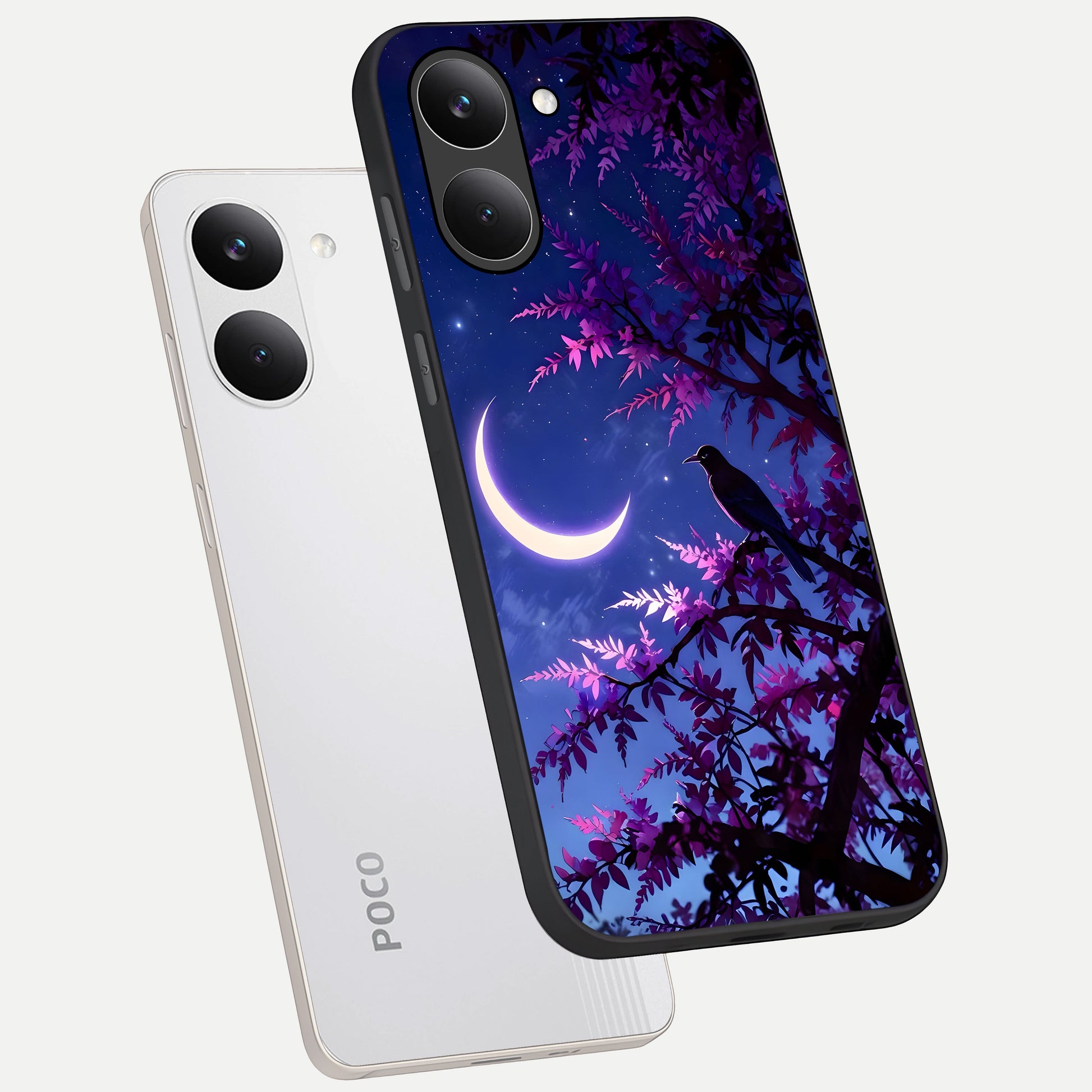  Crow And Moon Scenery phone case For Poco X8 Pro showing premium glass back cover with detailed artwork