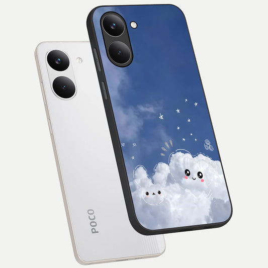  Cute Blossom Cloud phone case For Poco X8 Pro showing premium glass back cover with detailed artwork