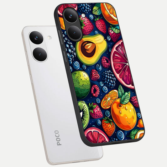  Cute Fruits Art phone case For Poco X8 Pro showing premium glass back cover with detailed artwork