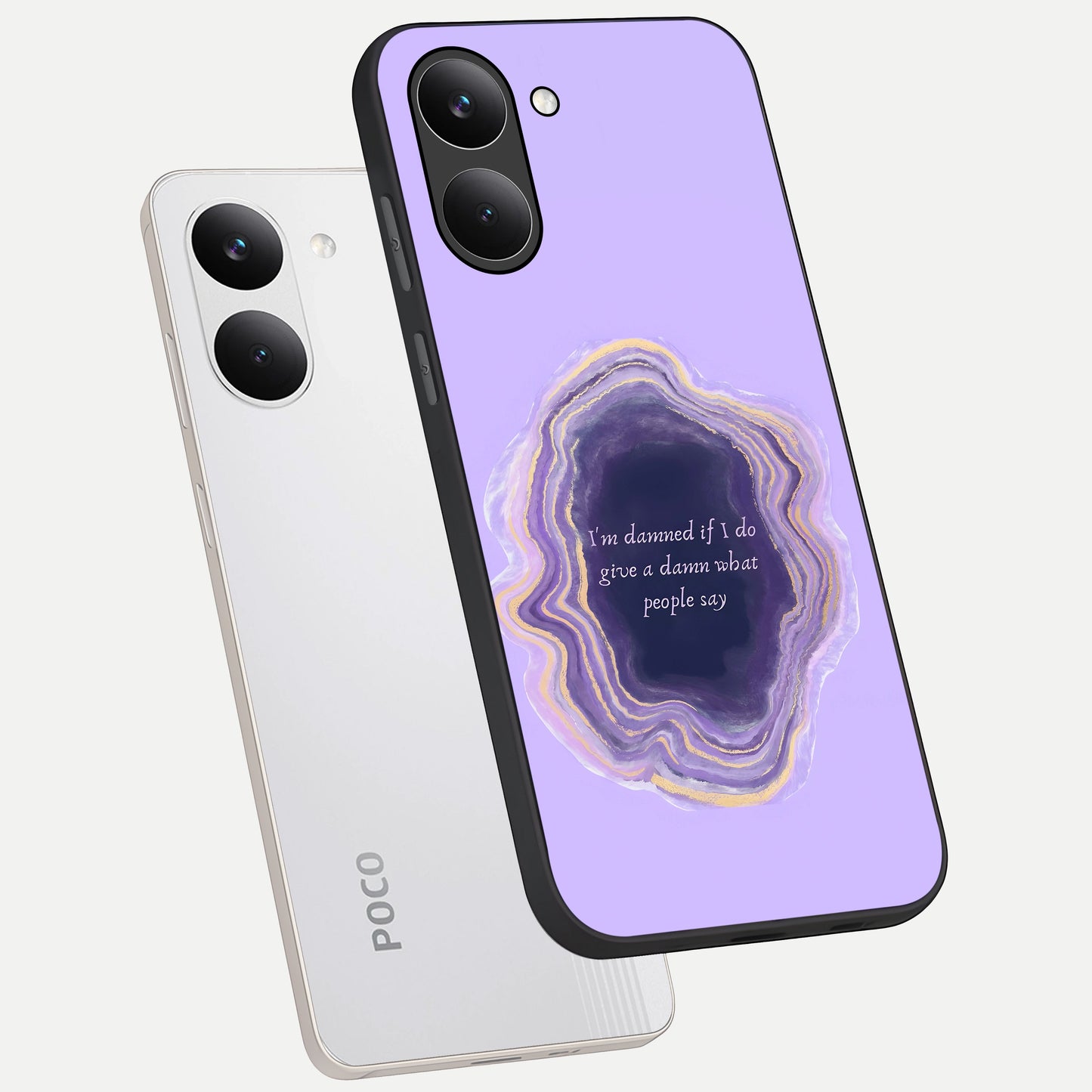 Damned People Quote phone case For Poco X8 Pro showing premium glass back cover with detailed artwork