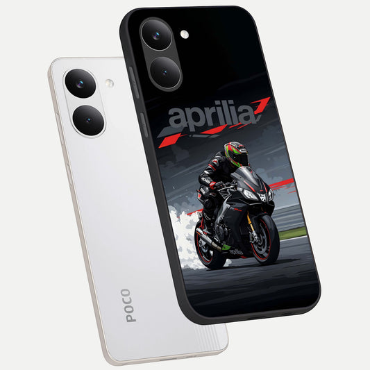  Dark Aprilla phone case For Poco X8 Pro showing premium glass back cover with detailed artwork