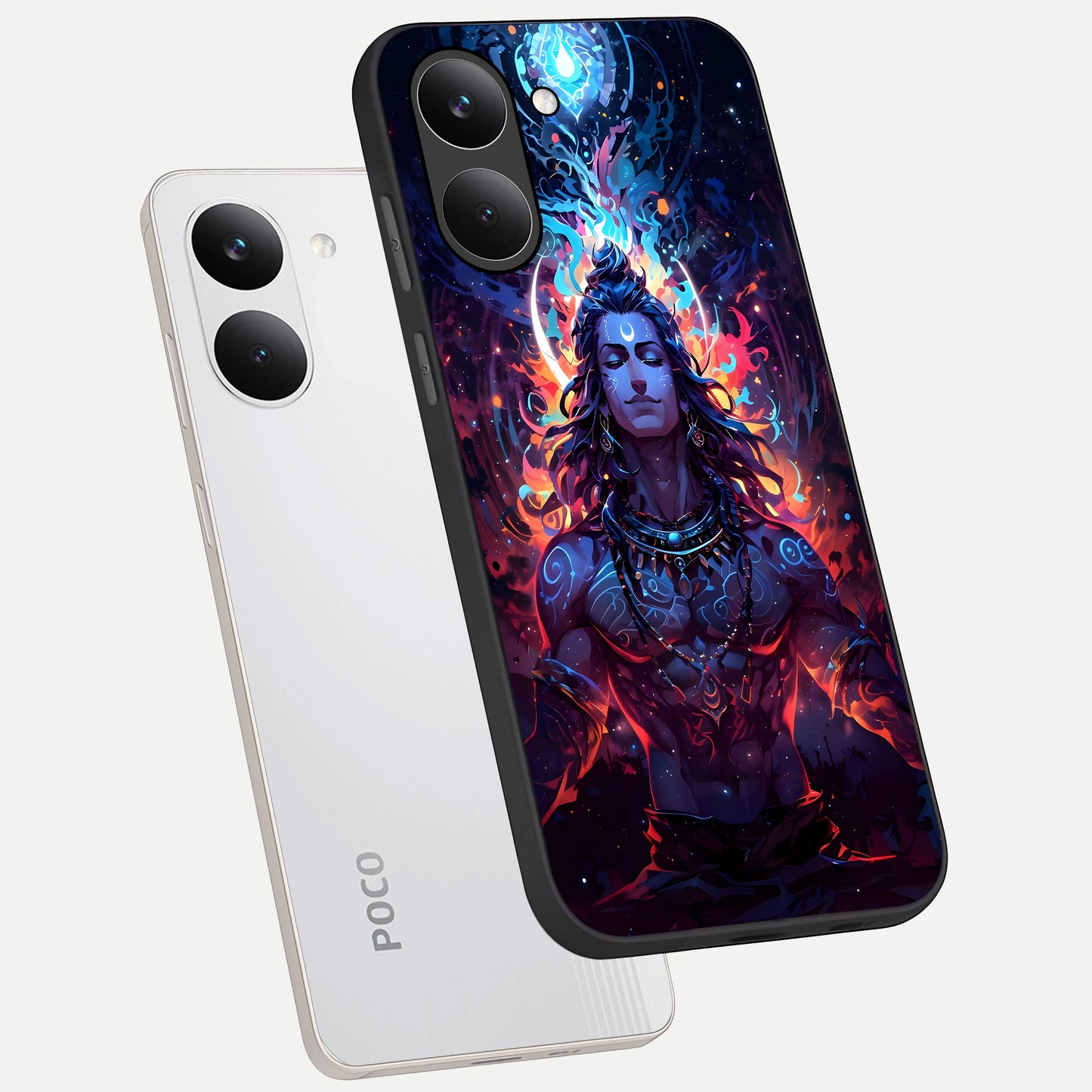  Divine Fire Shiv phone case For Poco X8 Pro showing premium glass back cover with detailed artwork