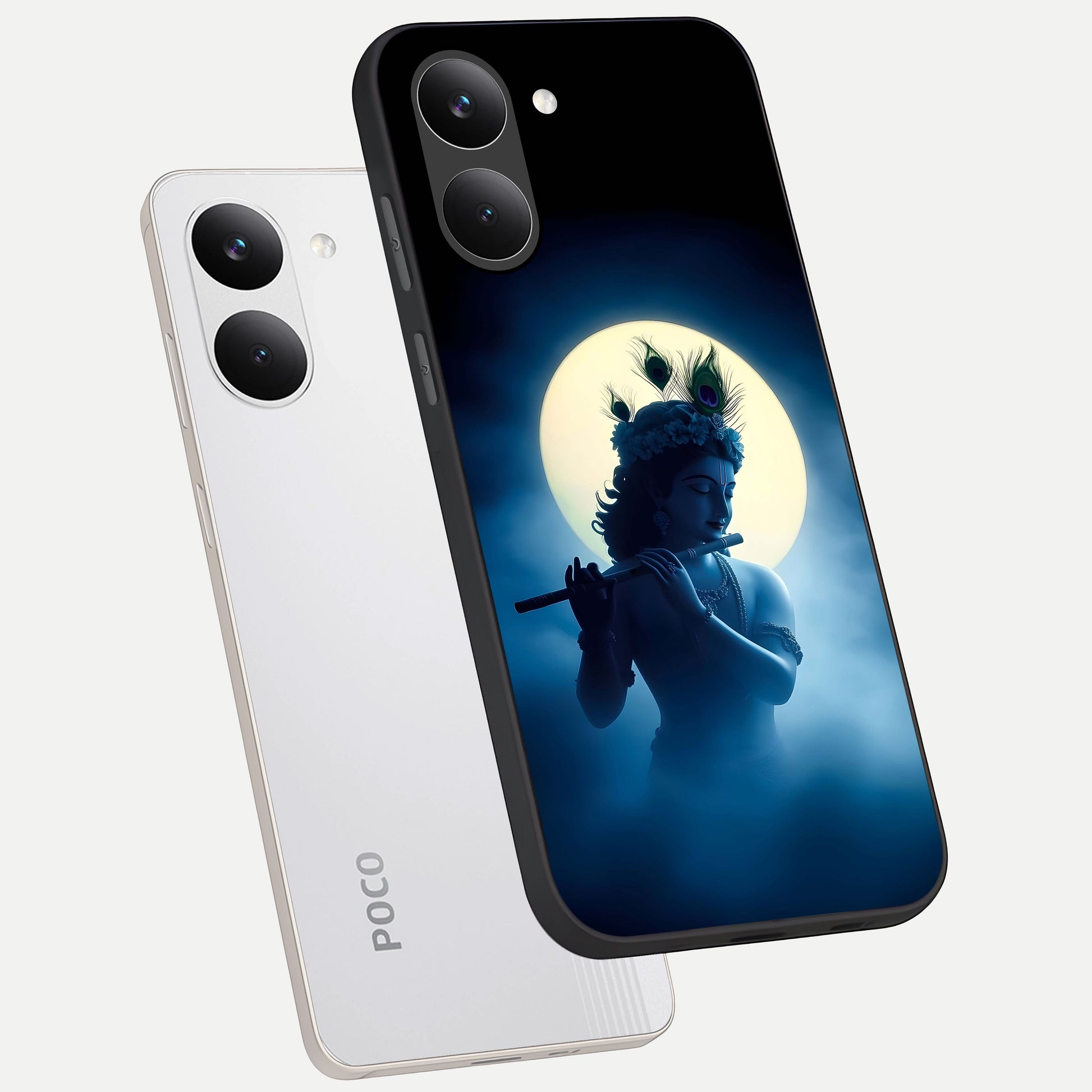  Divine Moon Flute phone case For Poco X8 Pro showing premium glass back cover with detailed artwork