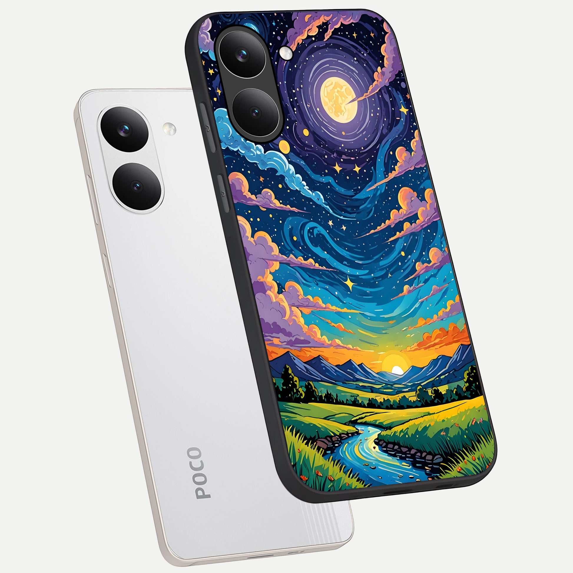  Dreamy Night Landscape phone case For Poco X8 Pro showing premium glass back cover with detailed artwork