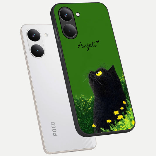  Emerald Cat Custom Name phone case For Poco X8 Pro showing premium glass back cover with detailed artwork