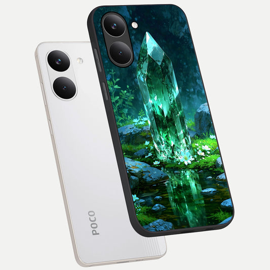  Emerald Light Crystal phone case For Poco X8 Pro showing premium glass back cover with detailed artwork