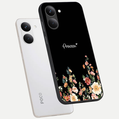  Floral Design Personalized Custom Name phone case For Poco X8 Pro showing premium glass back cover with detailed artwork
